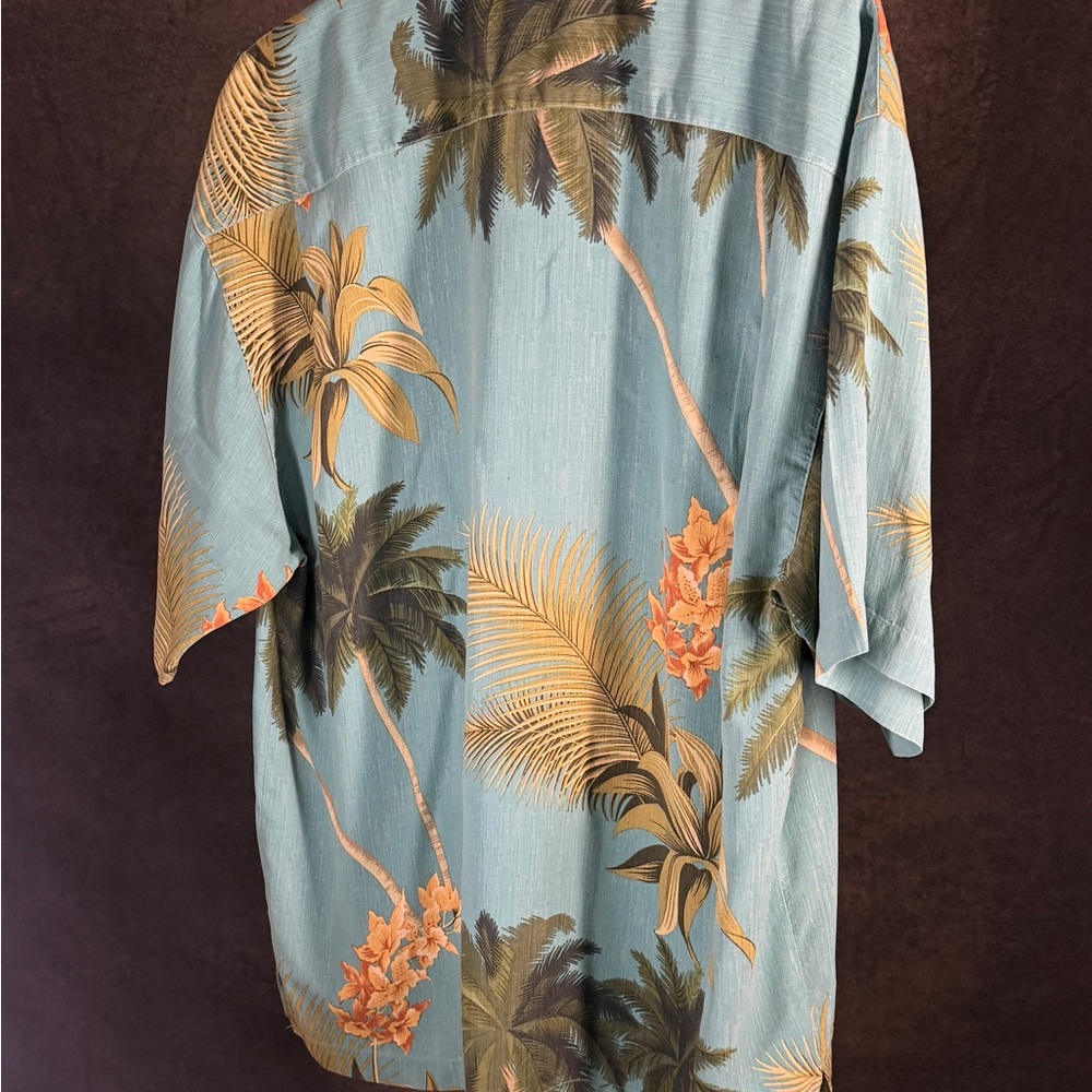 Tommy Bahama Blue Tropical Palm Print Camp Shirt - Picture 7 of 7